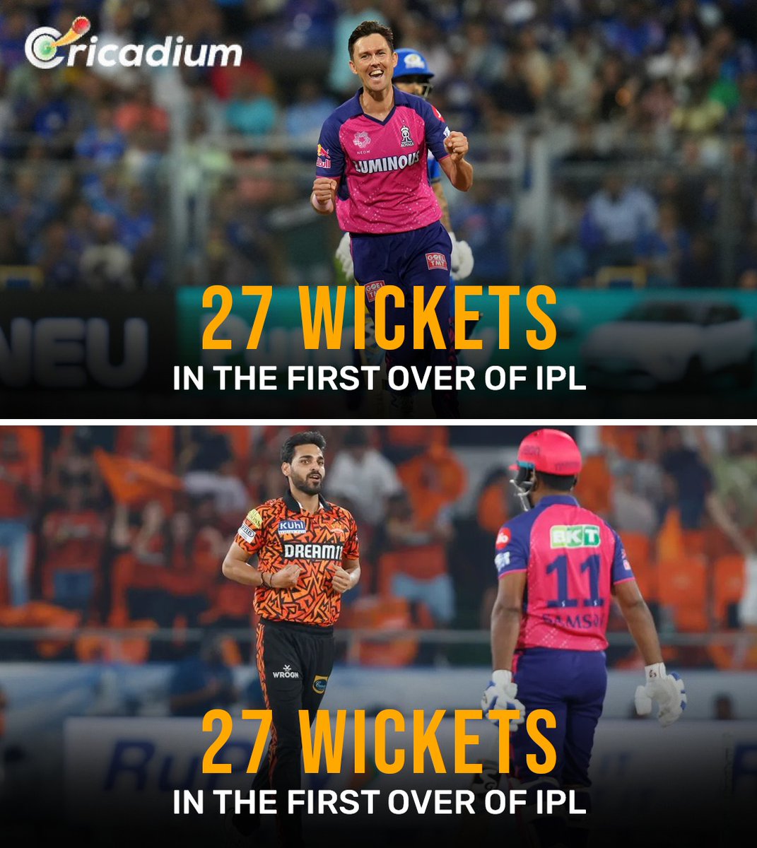 Most wickets in the first over in IPL #IPL2024 #SRHvsRR #bhuvneshwarkumar