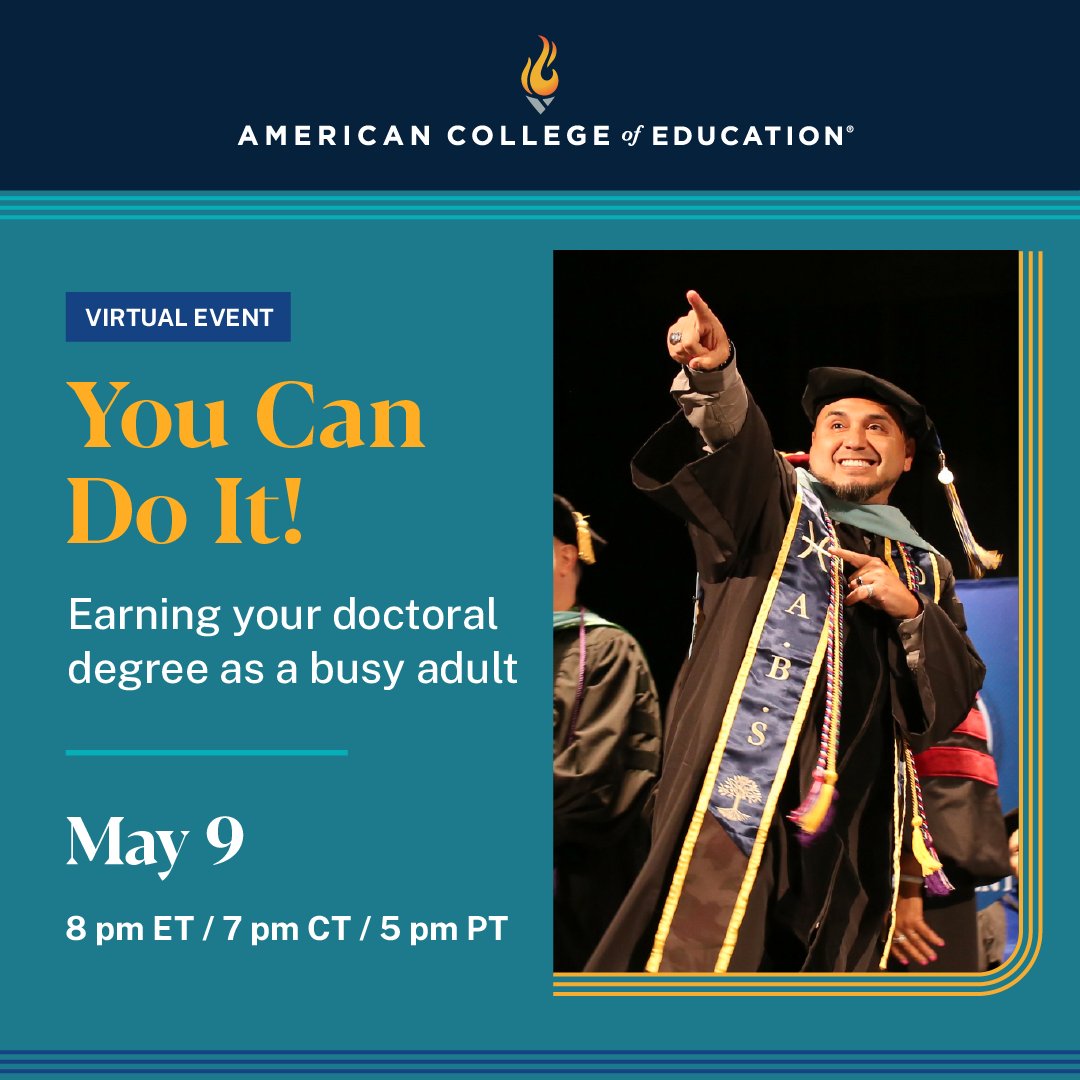 Join some of our #ACEAlumni and #doctoral faculty on Thursday, May 9 at 8 pm ET, where we'll address your concerns and questions about being a doctoral student. If you can't attend live, still register and we will send you the recording. Register here: bit.ly/4dbYt3z
