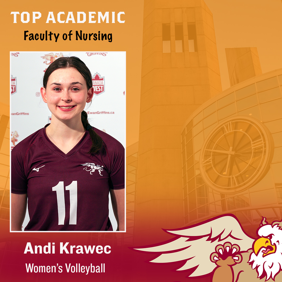 🏆ACADEMIC AWARDS All week we're announcing the winners of our Top Academic awards, which honour the Griffins student-athlete with the best GPA in each @MacEwanU faculty. Today: Faculty of Nursing Andi Krawec | W🏐 Congratulations! #GriffNation