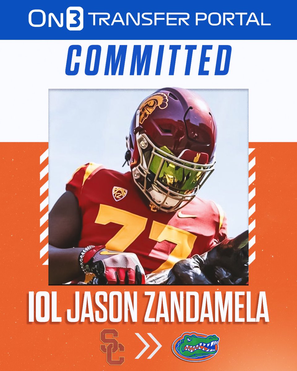 BREAKING: USC transfer IOL Jason Zandamela has committed to Florida, per @Hayesfawcett3 Zandamela is the Top available OL in the portal, according to @On3sports on3.com/college/florid…