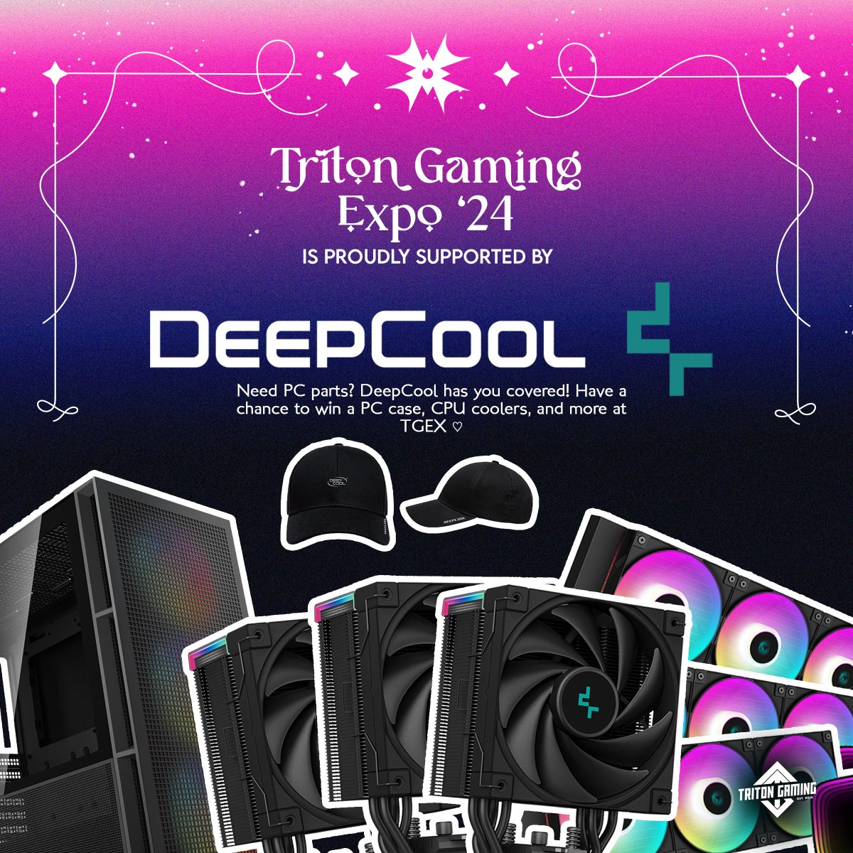 🥶 Is it getting cold in here?!🥶 Chill out at TGEX '24 with @DeepCoolNA 's ice-citing raffle!🧊 We'll be featuring DeepCool's backpacks, t-shirts, hoodies, caps, beanies, CPU coolers, PC cases, and power supplies!🖥️ 📣June 1-2 📣Price Center 👩‍🎨 : @corollachen