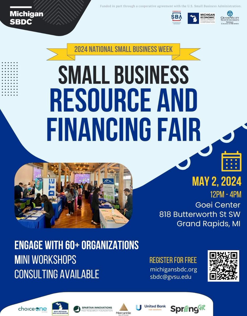 MichiganFCF's tweet image. Join us today at the Small Business Resource and Financing Fair, hosted by Michigan SBDC in Grand Rapids!