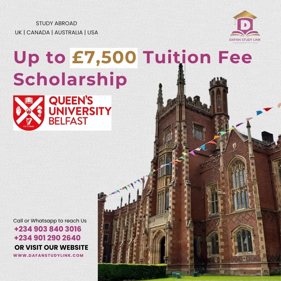 International Postgraduate Scholarships – Up to £7,500 reduction in fees.

This scholarship is designed to support your academic goals of studying abroad

To learn more, make enquiries or speak to an expert

Message @Dafanstudylink_ 

#studyabroad #queensuniversity 
[Bobrisky]