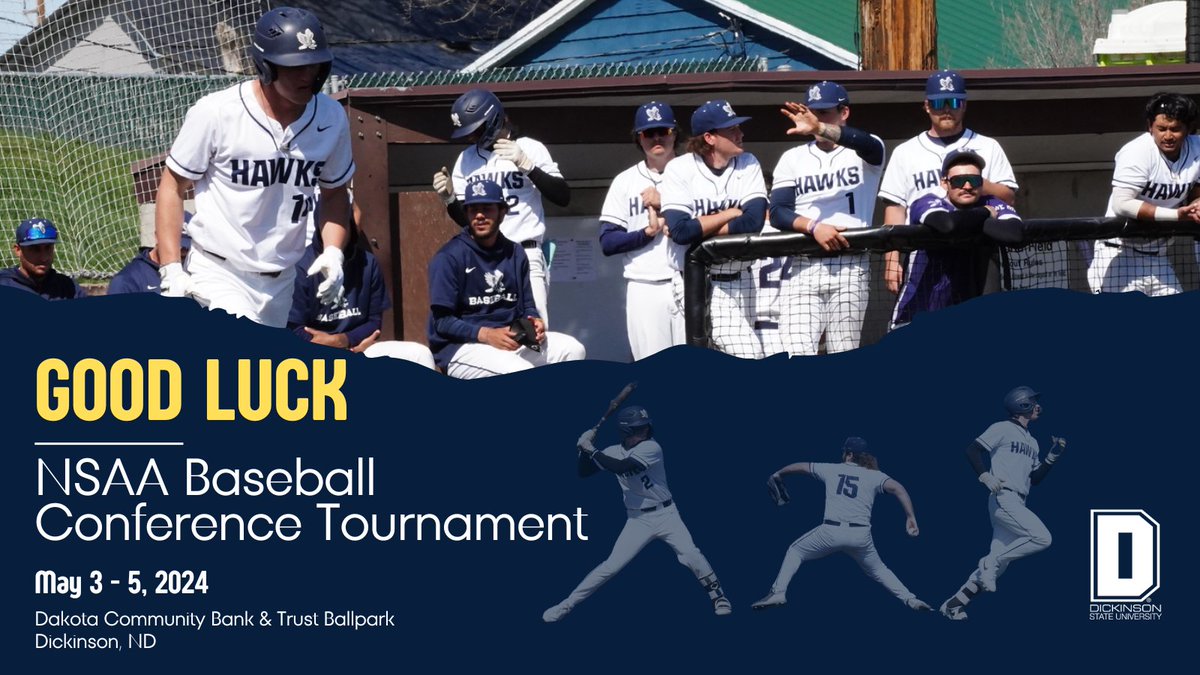 Tomorrow starts the NSAA Baseball conference tournament here in Dickinson. Stop by, enjoy the weather and cheer on your favorite Blue Hawks. #hawksareup