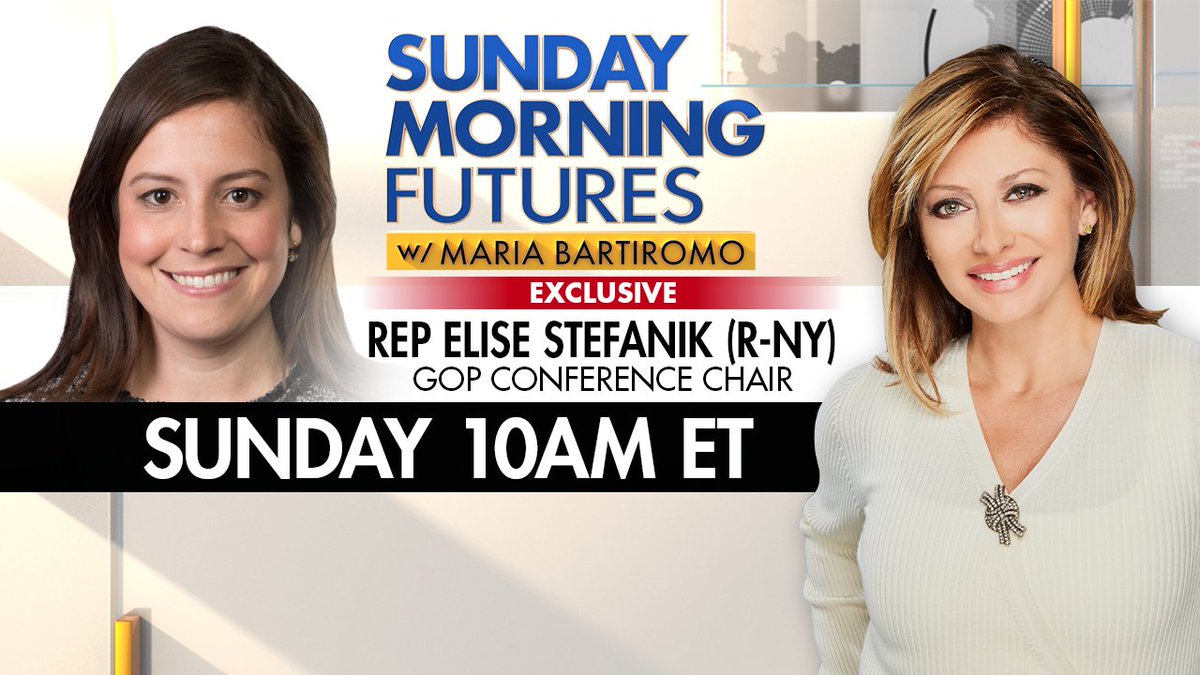 This weekend on @SundayFutures with @MariaBartiromo, an exclusive interview with Chairwoman @RepStefanik Sunday at 10am ET @FoxNews