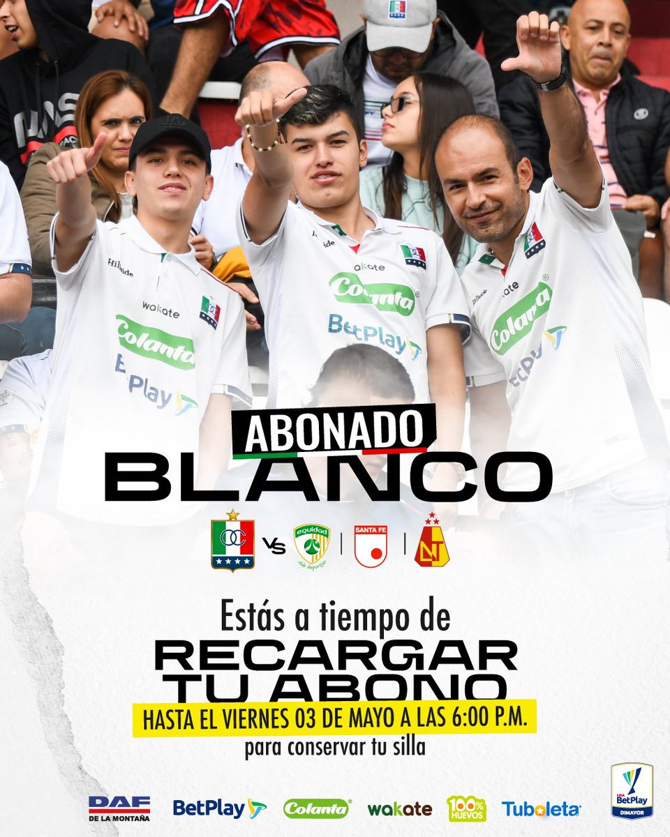 🇮🇹🙌🏻 Abonado Blanco aún estás a tiempo de vibrar con nuestros cuadrangulares semifinales, recuerda que ampliamos la fecha para que realices la recarga de tu abono hasta el viernes 03 de mayo a las 6:00 p.m.

#FielesConElAlma ⭐️ #VamosOnce