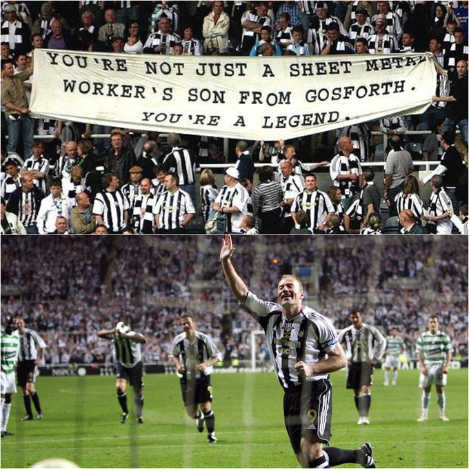 'You're not just a sheet metal worker's from Gosforth. You're a Legend.' 

Alan Shearer's testimonial match against Celtic 17 years ago today 🙌 @alanshearer #NUFC
