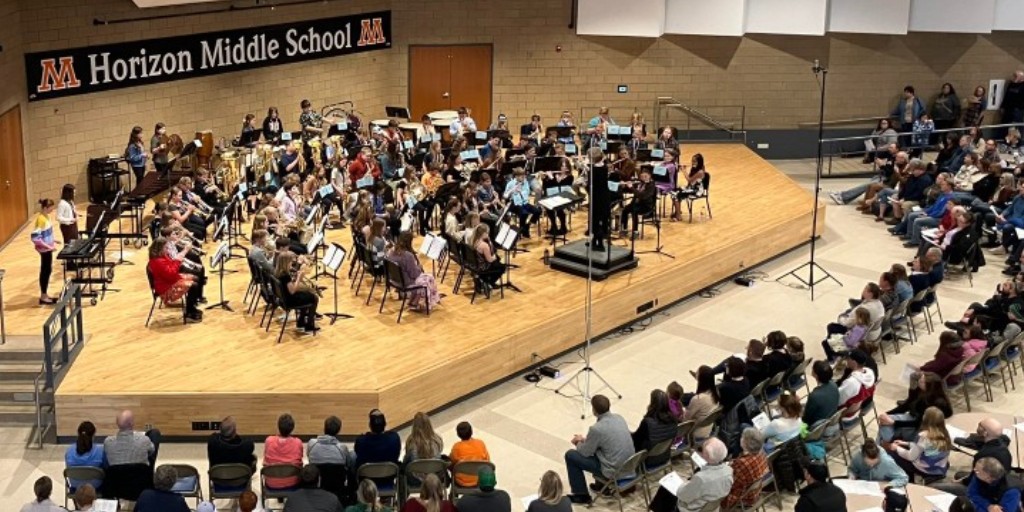 On April 20, The Horizon Middle School band served as the host for the Northwest Region of MBDA (Minnesota Band Directors Association) and the Minnesota Band Directors Association festival, specifically for first and second-year band students. 🎺🎷#OnceASpudAlwaysASpud