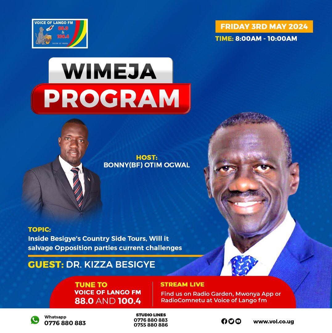 I’ll be hosted on VOICE OF LANGO, 88.0 or 100.4 FM- WIMEJA Program, tomorrow, Friday 3rd May, starting at 8am. Please tune in and participate. Apwoyo.