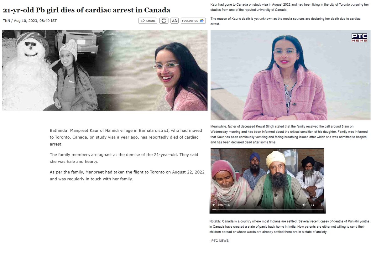 21 year old Manpreet Kaur moved to Toronto, Canada on a study VISA in 2022. She died suddenly of what has been reported as cardiac arrest, a year later in August 2023. Key Questions: Was the Toronto University or College she was attending mandating COVID-19 mRNA Vaccines?…