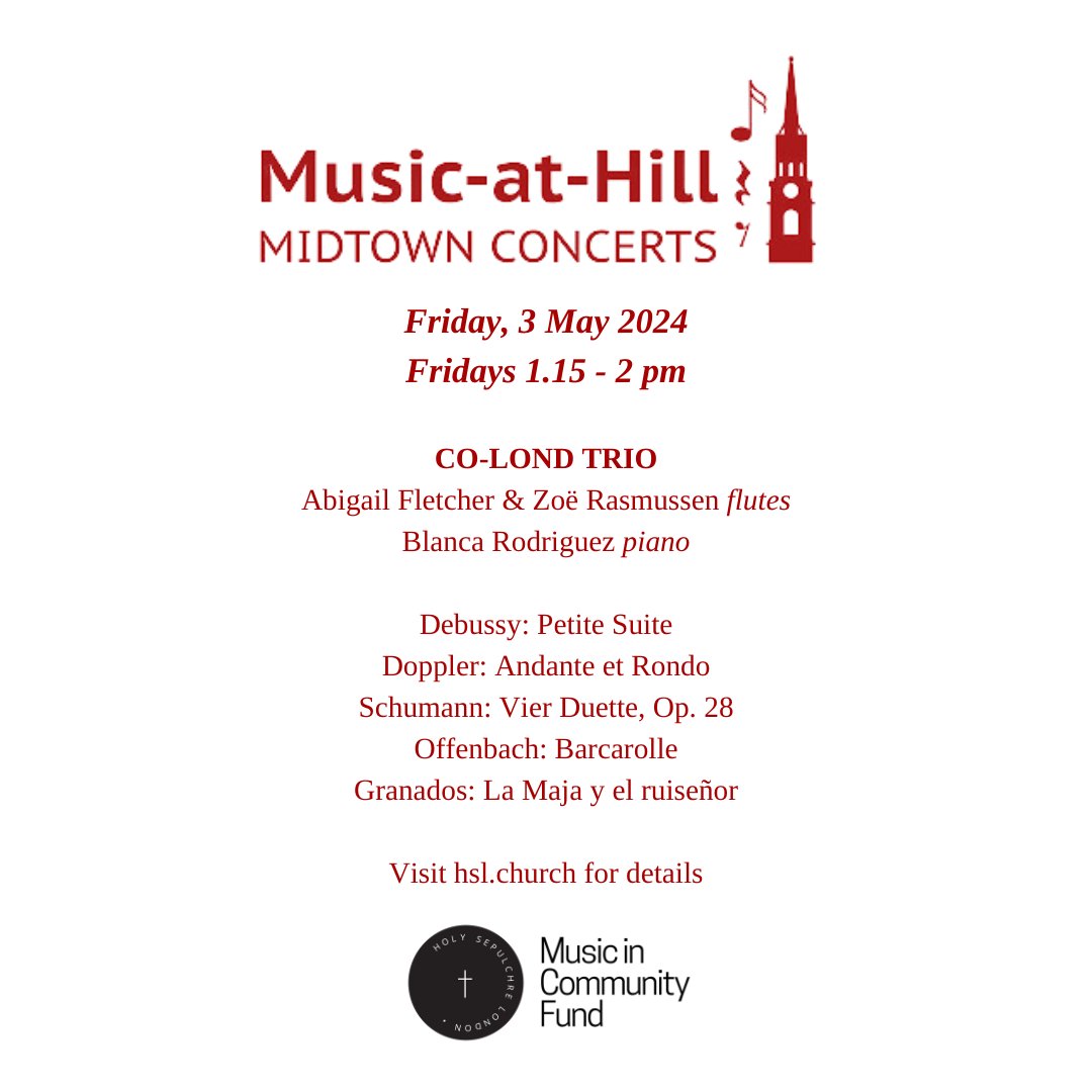 Music at Hill is taking place tomorrow at 1.15 pm. The performance will be followed by refreshments at the end and a chance to socialise with fellow attendees. For more information, be sure to visit hsl.church. #MusicAtHill #MusicPerformance #HolySepulchreChurch