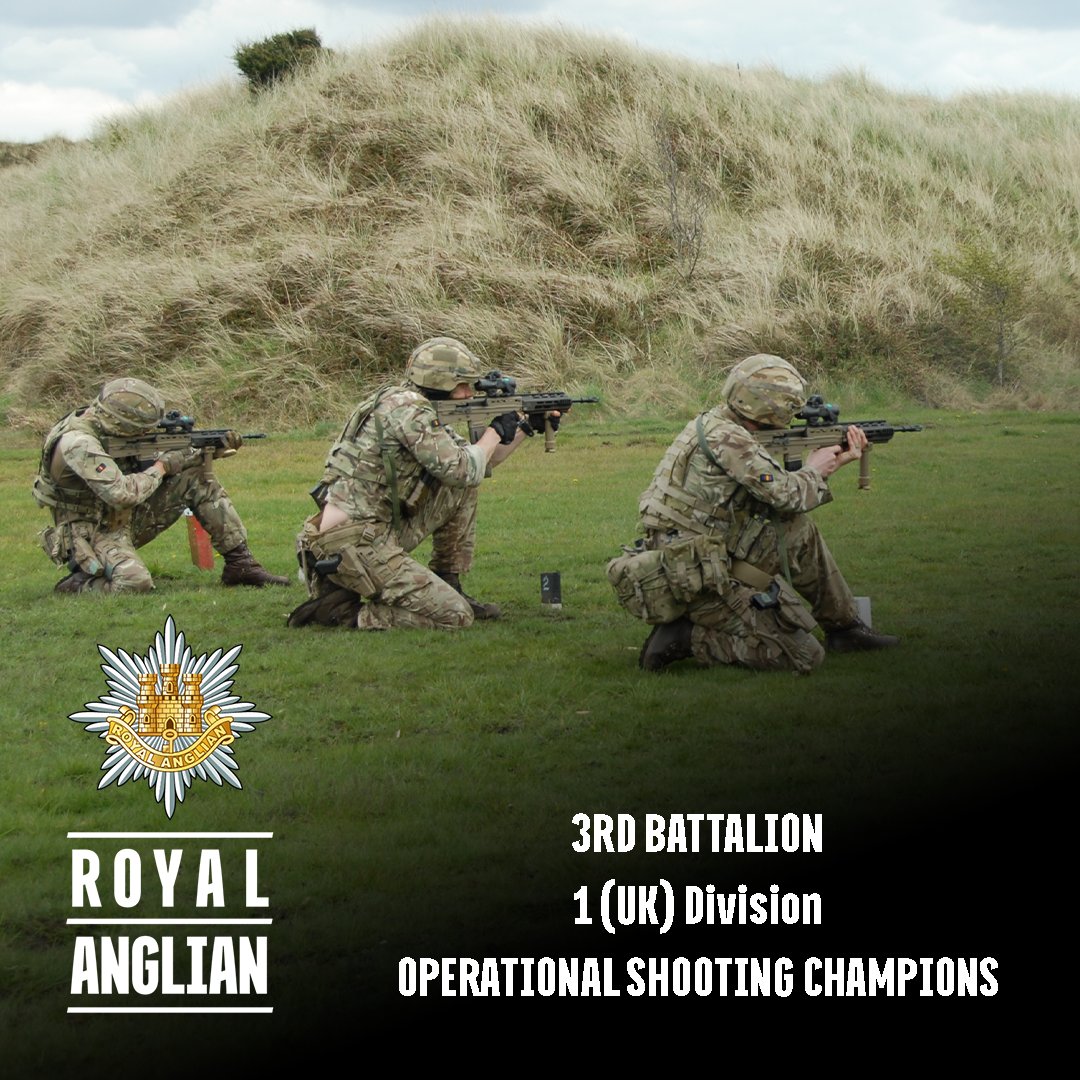 3rd Battalion, Royal Anglian Regiment secure the win at the 1 (UK) Divisional Operational Shooting Competition for a third year in a row. Well done team. 

#RoyalAnglian #StrengthFromWithin #Soldier #Army #BritishArmy