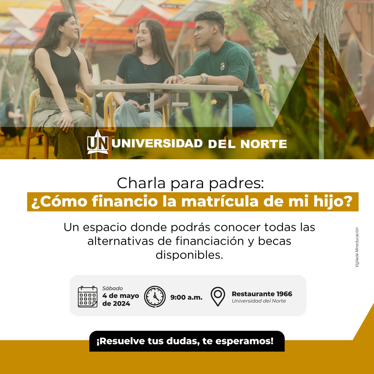 #EventoUninorte | Participa de la charla para padres: ¿cómo financio la matrícula de mi hijo? 🤔 Un espacio en el que podrás conocer todas las alternativas de financiación y becas disponibles. ✅ Inscríbete aquí ⬇️ 🔗bit.ly/4dov4TZ