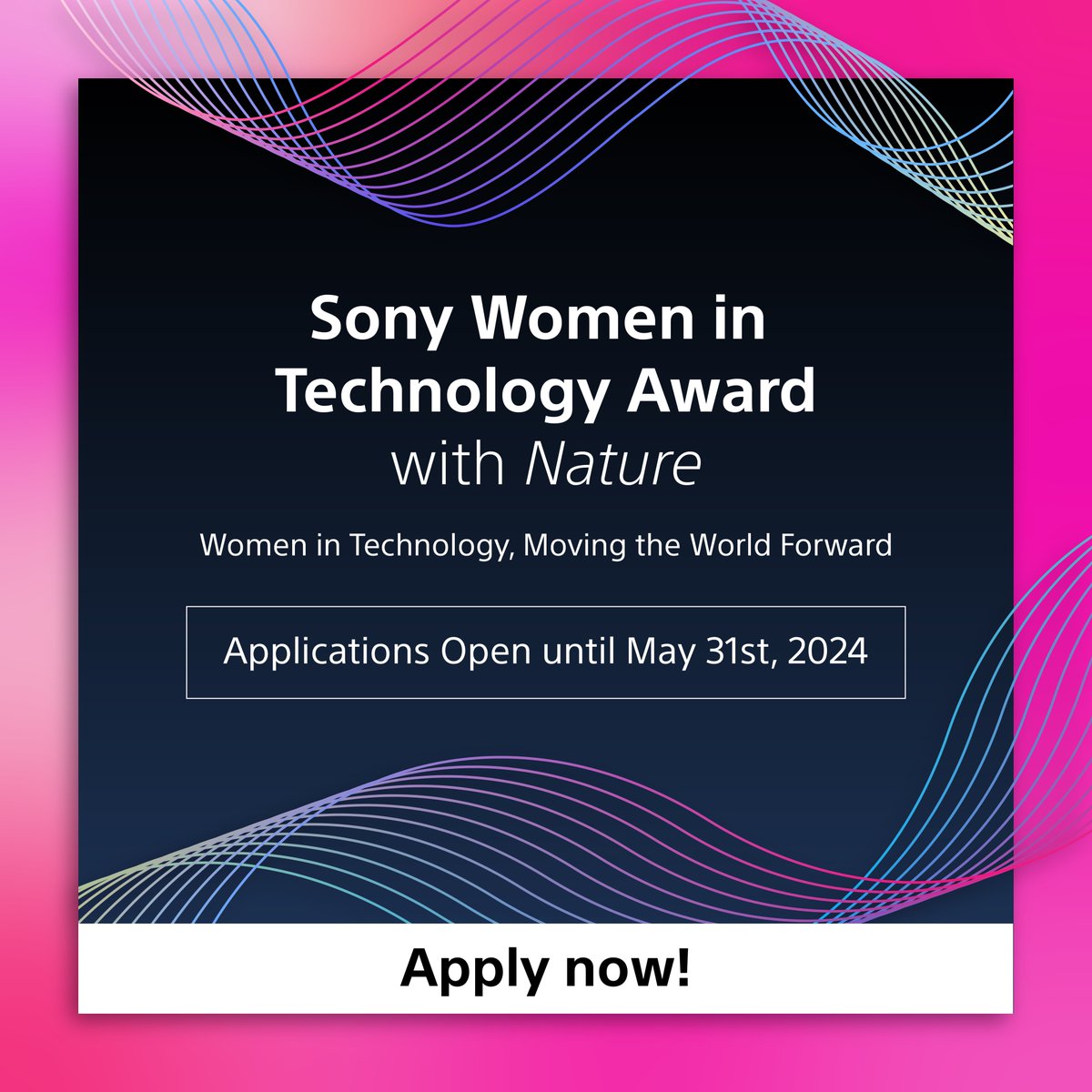 Applications are open through May 31 for the Sony Women in Technology Award with @Nature which will honor three outstanding early to mid-career women researchers driving positive change in any domain of technology with a prize of $250,000 USD. bit.ly/44nF7EC