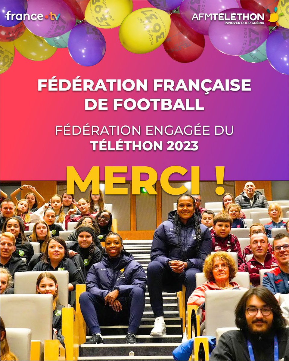 Un grand merci à la @FFF & ses clubs pour leurs mobilisations qui ont permis de collecter plus de 150 000 € pour le #Telethon2023 !

Nous vous donnons rendez-vous dès à présent sur la plateforme telethonfoot.fr pour partager vos belles actions ⚽