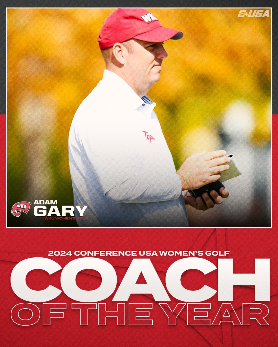 ConferenceUSA's tweet photo. 2024 CUSA Women's Golf Coach of the Year ⛳ 

Adam Gary, @WKUWomensGolf 

#NoLimitsOnUs | https://t.co/1CfOUWldRa https://t.co/lTrDCwbd7q