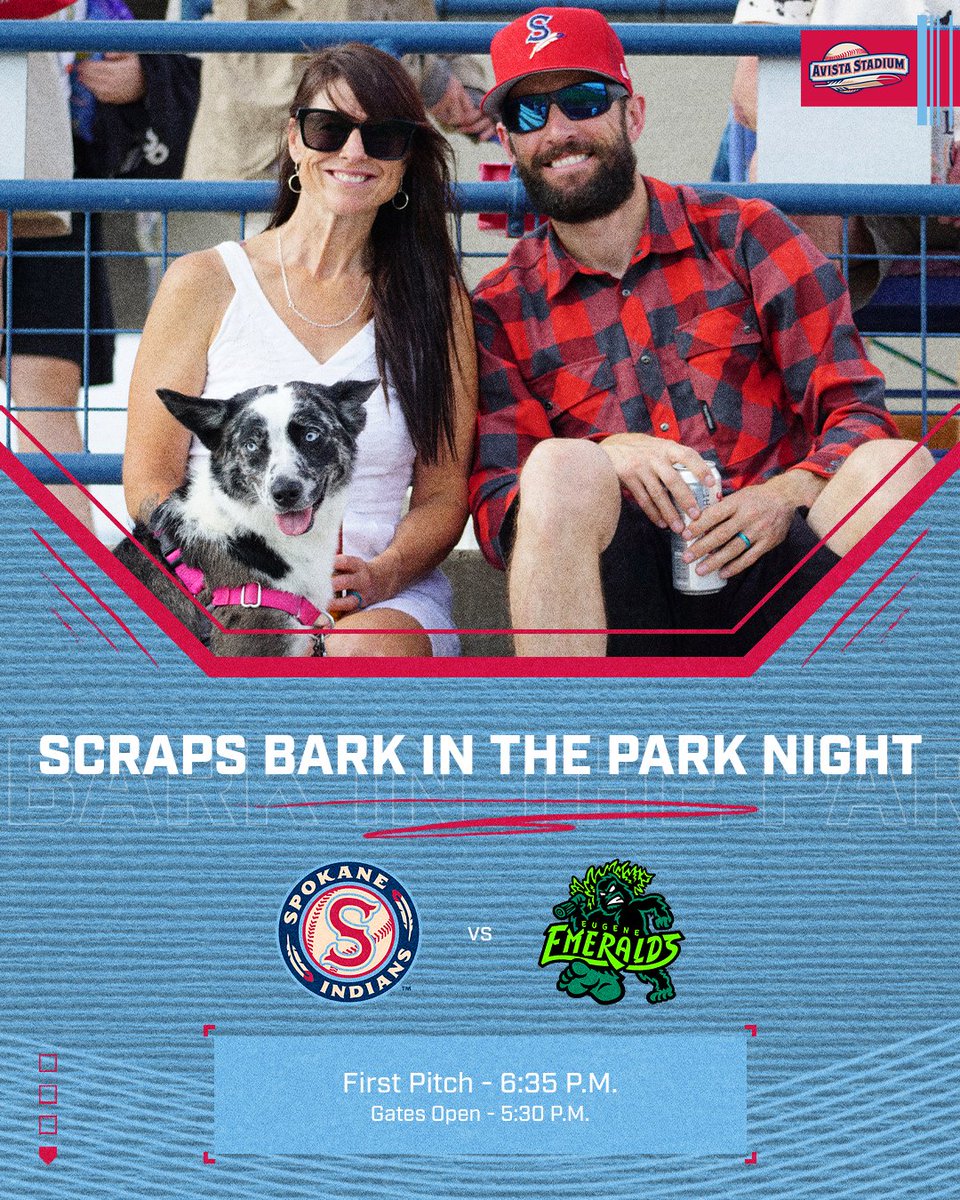 🐶 Join us at the ballpark this evening for our first SCRAPS Bark in the Park Night of 2024! Fans and dogs alike will receive the special group rate of $6.00 per ticket with all proceeds from dog tickets donated to local animal shelters. #GoSpo 🎟️ fevo-enterprise.com/group/Barkinth…