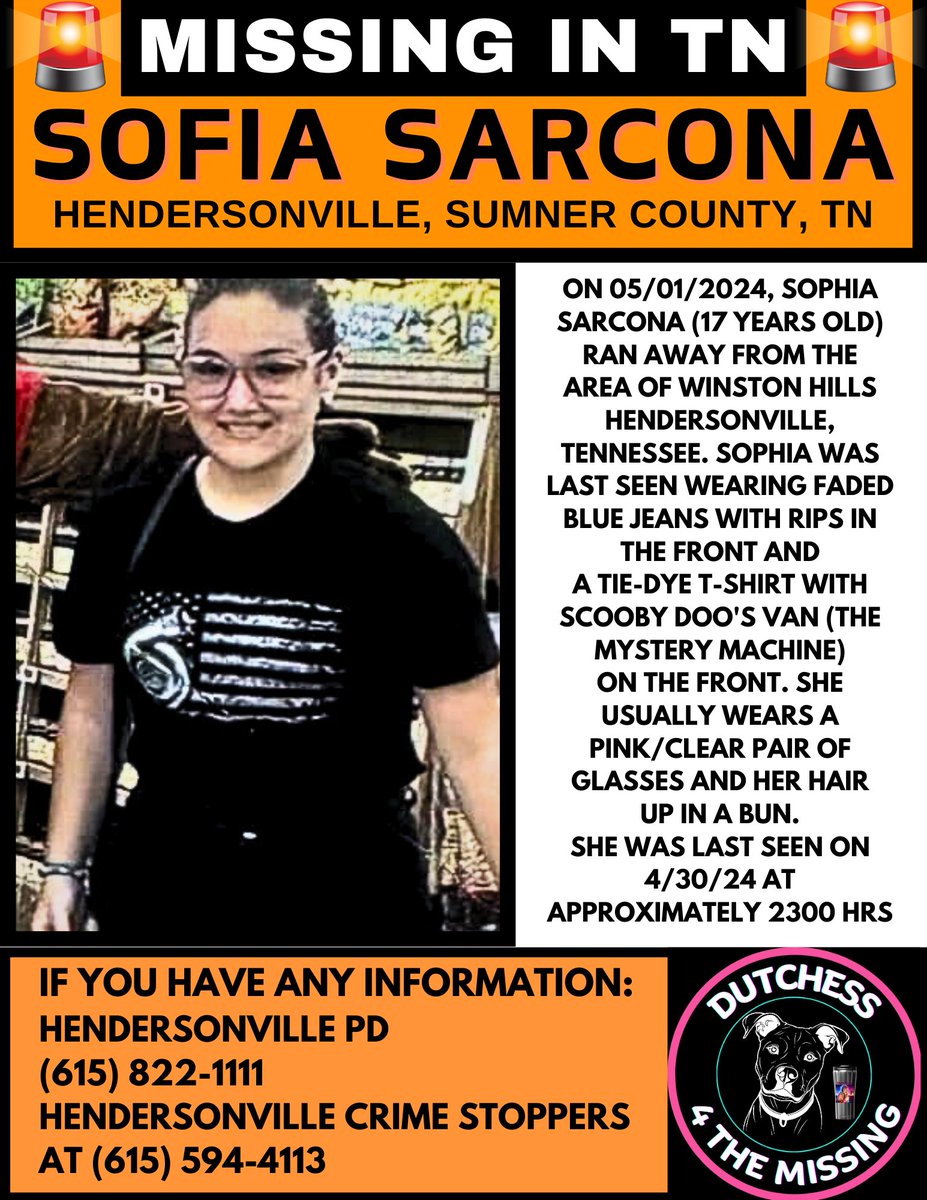 ‼️ RUNAWAY TEEN ‼️ 📍 HENDERSONVILLE, TN #SHARETOLOCATE #BOLO #MISSINGINTN #RUNAWAY 05/01/2024, Sophia Sarcona (17 years old) ran away from the area of Winston Hills Hendersonville, TN.