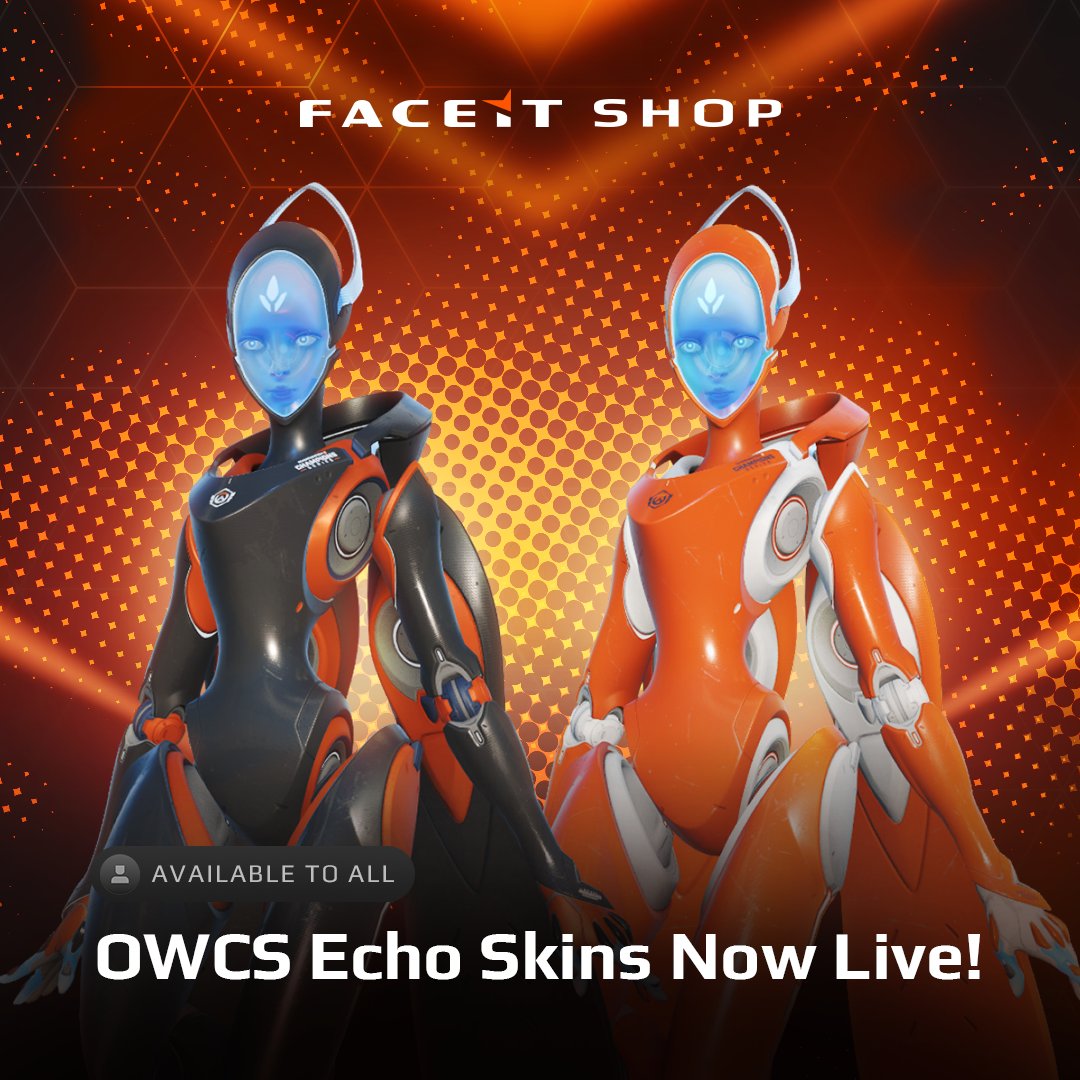 Adaptive circuits engaged 🔵 OWCS Echo Skins are now available to all in the FACEIT Shop. Earn 6,950 FACEIT Points by participating in our #Overwatch2 Tournaments and redeem these exclusive skins! 🏆 Play Now: faceit.com/en/ow2/tournam… 🛒 Shop: faceit.com/en/shop/ow2