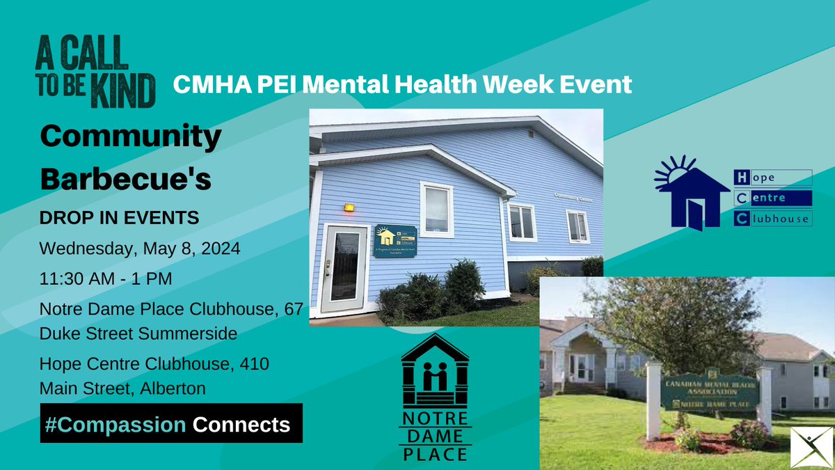 Next week, from May 6-12, is CMHA's 73rd National Mental Health Week! Join us in celebration at one of our two community barbeque's happening in Summerside and Alberton on May 8. Learn more about #MentalHealthWeek on our website pei.cmha.ca/cmha-pei-menta… #CompassionConnects