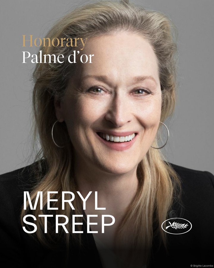 CANNES 2024: Meryl Streep, Palme D´Or Honorifica. se le entregará en la gala Inaugural.

La Actriz ganó la Palme de Best Actress en 1988 por 'A Cry in the Dark'.

#FilmTwitter #MerylStreep #Cannes2024 #Cannes