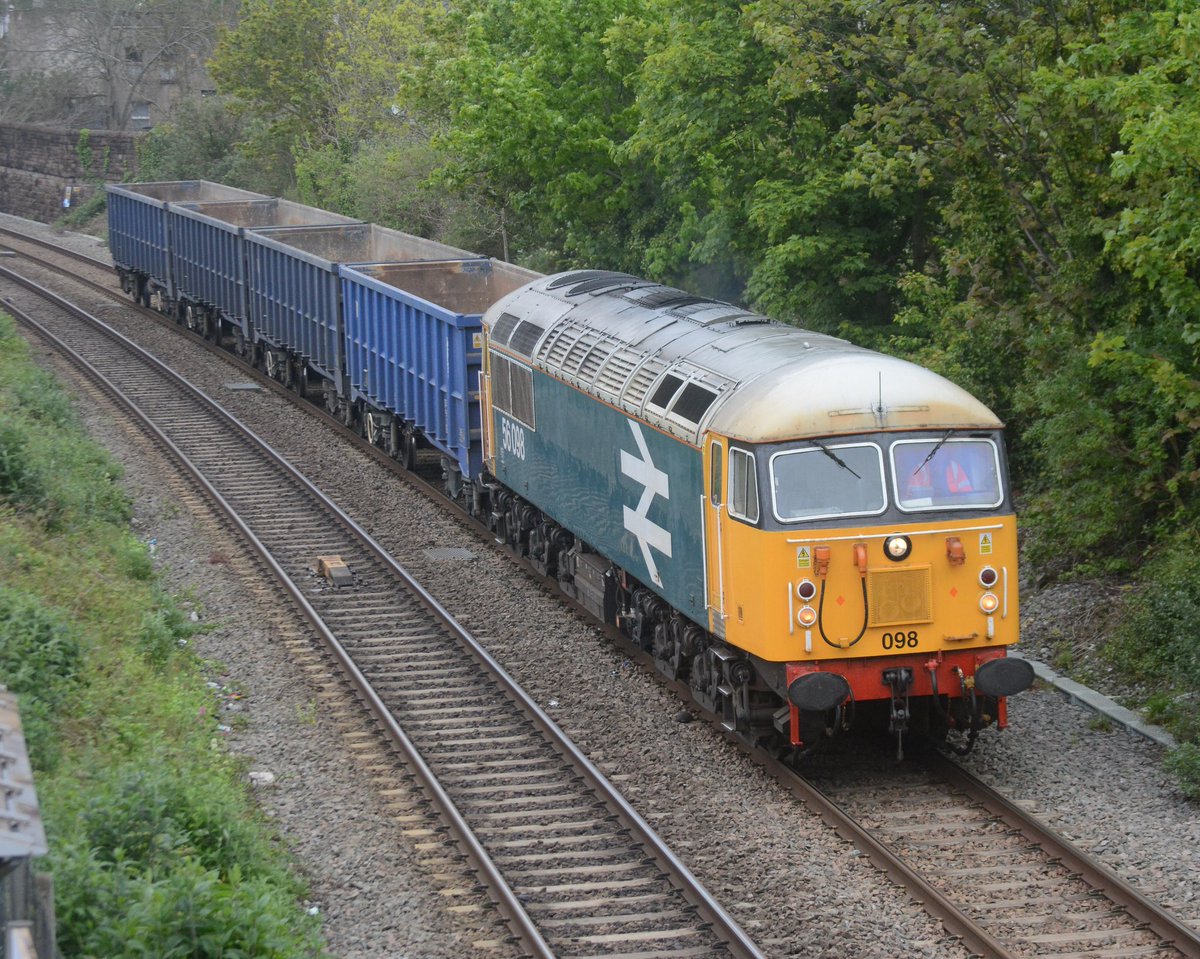56098 crawls past Lawrence Hill with the 4Z64 Chaddesden Sdgs to Bristol East Depot. 2nd May 2024