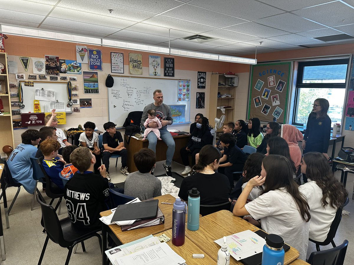 Baby Sofia came to class to visit the Grade 6s. Lots of great discussion and questions by the class. @stjburlington