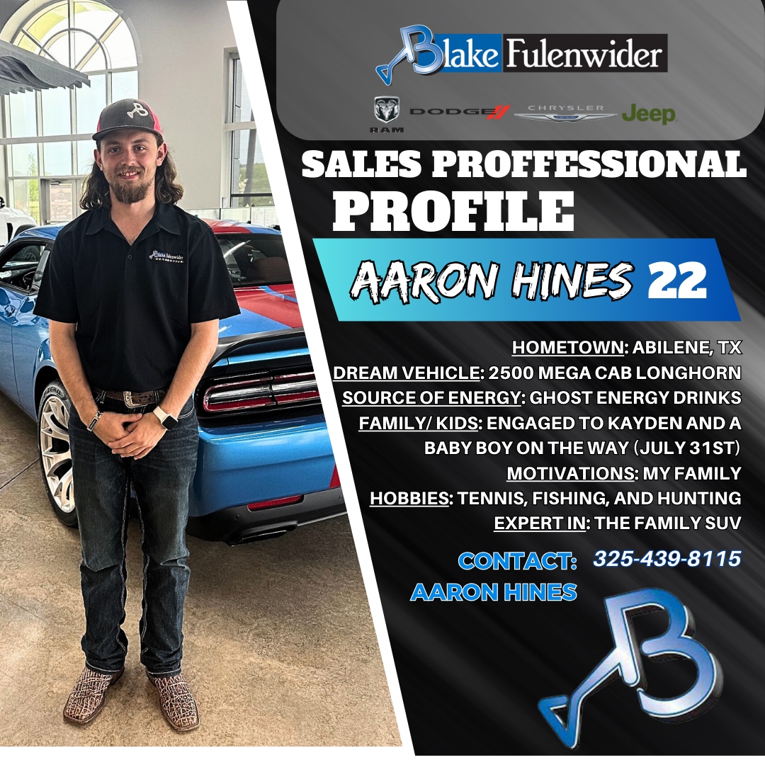 Come out to Blake Fulenwider in Clyde and let Aaron take care of you. Here is a little information about him and his growing family.  👨‍👩‍👧

📱 Call Aaron 325-439-8115
#BlakeFulenwiderClyde #FulenwiderFamily #BFFAuto