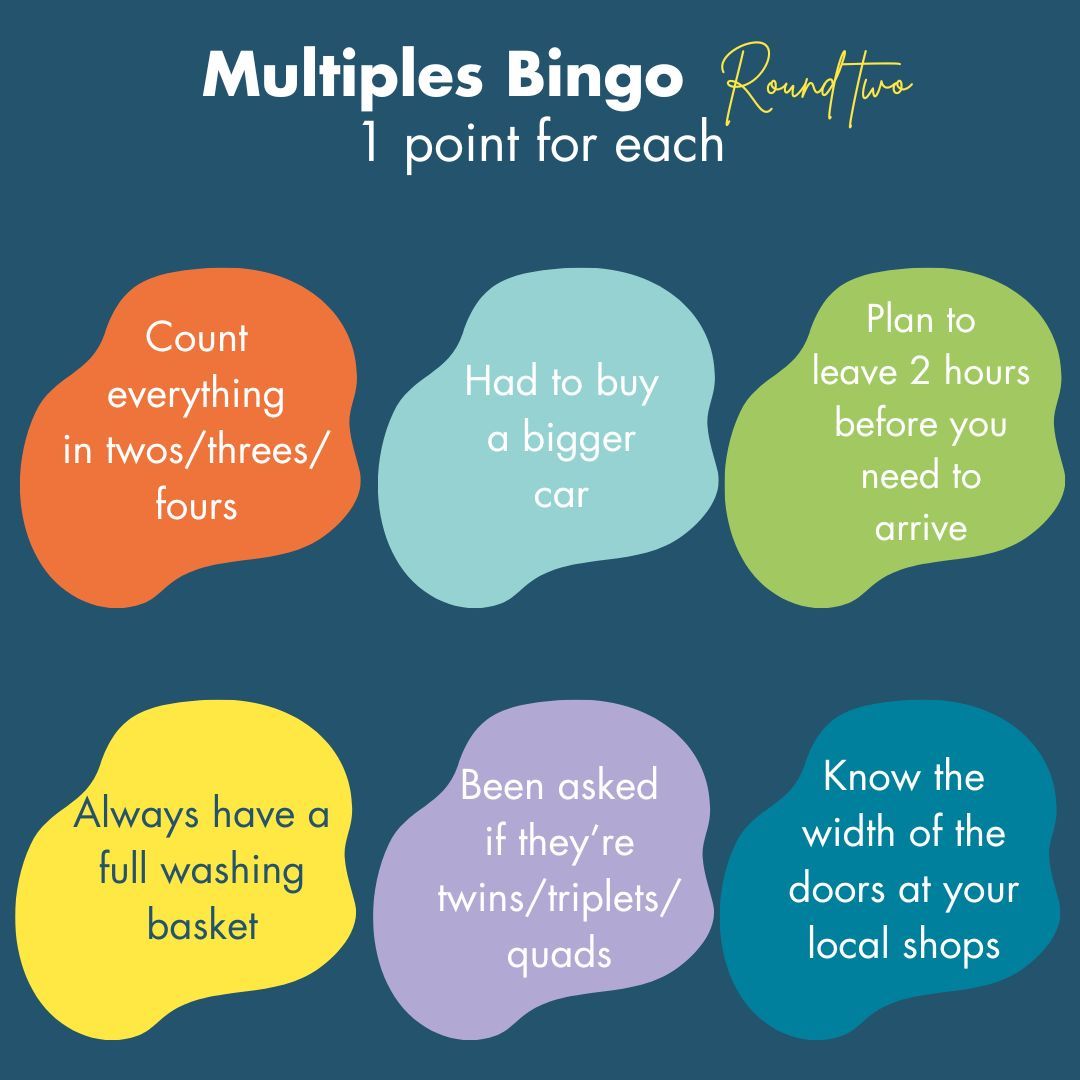 Multiples bingo part 2! One point for each. Is it a full house for you?

#LifeWithTwins #LifeWithTriplets