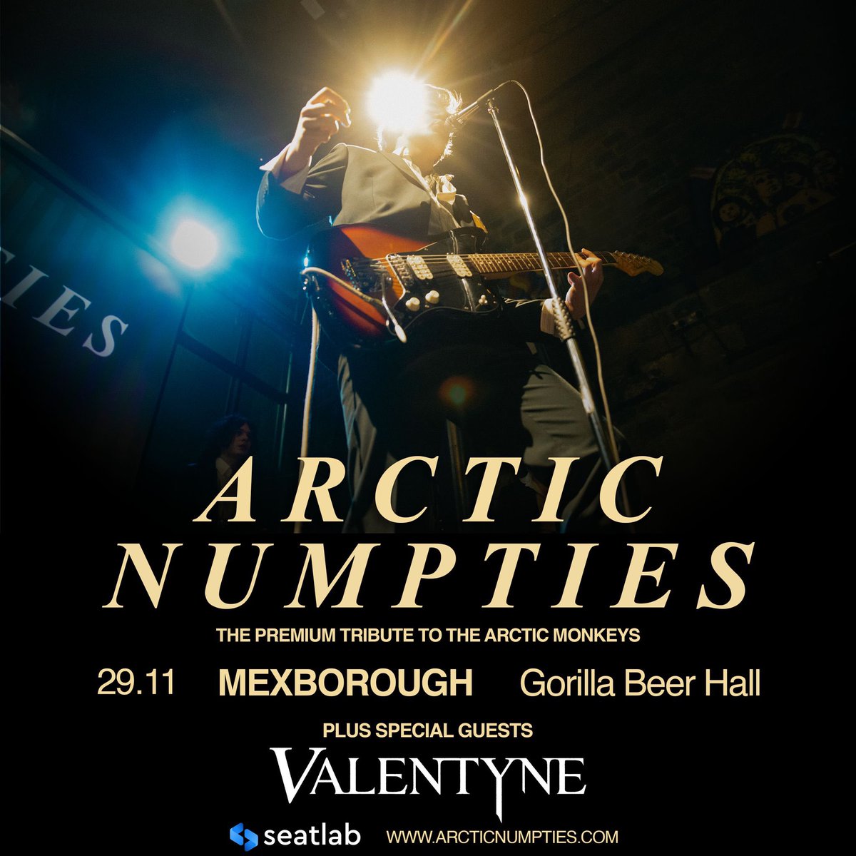 Friday 29 November The @arcticnumpties return to Mexborough! They've played the Meccie Riviera twice before and we can’t wait for them to come back! With special guests @ValentyneBand joining them as support. Tickets are on sale NOW: gorillabeerhall.seatlab.com/events/29-11-2…