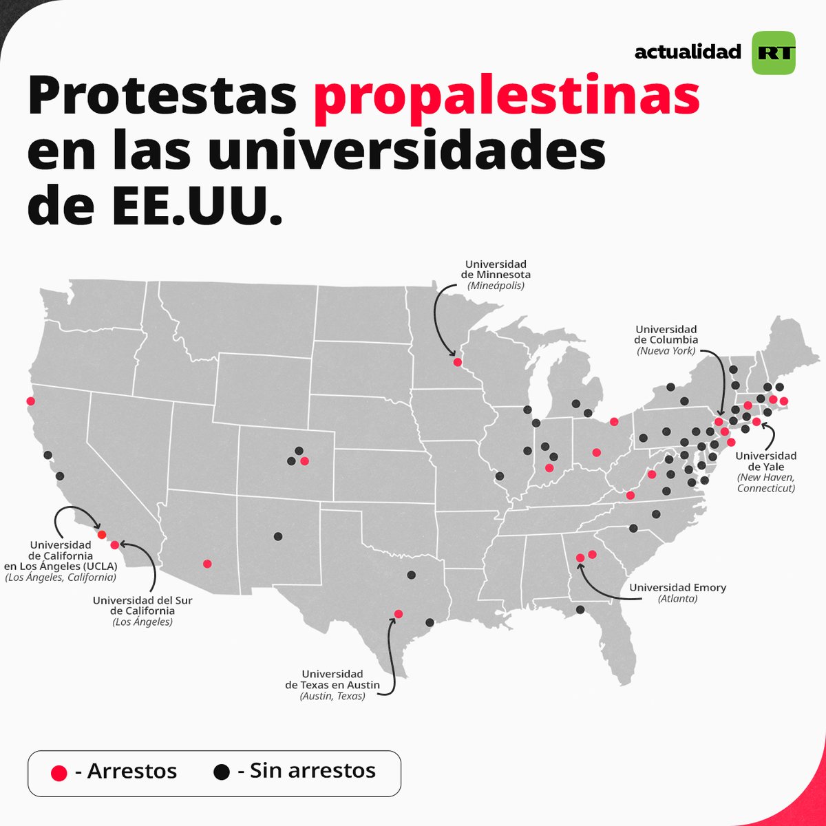 🇺🇸✊ Expansión de masivas protestas propalestinas en las universidades de EE.UU. esrt.site/actualidad/507… Los participantes en las protestas solicitan que sus universidades dejen de apoyar a Israel y sus acciones militares en la Franja de Gaza.