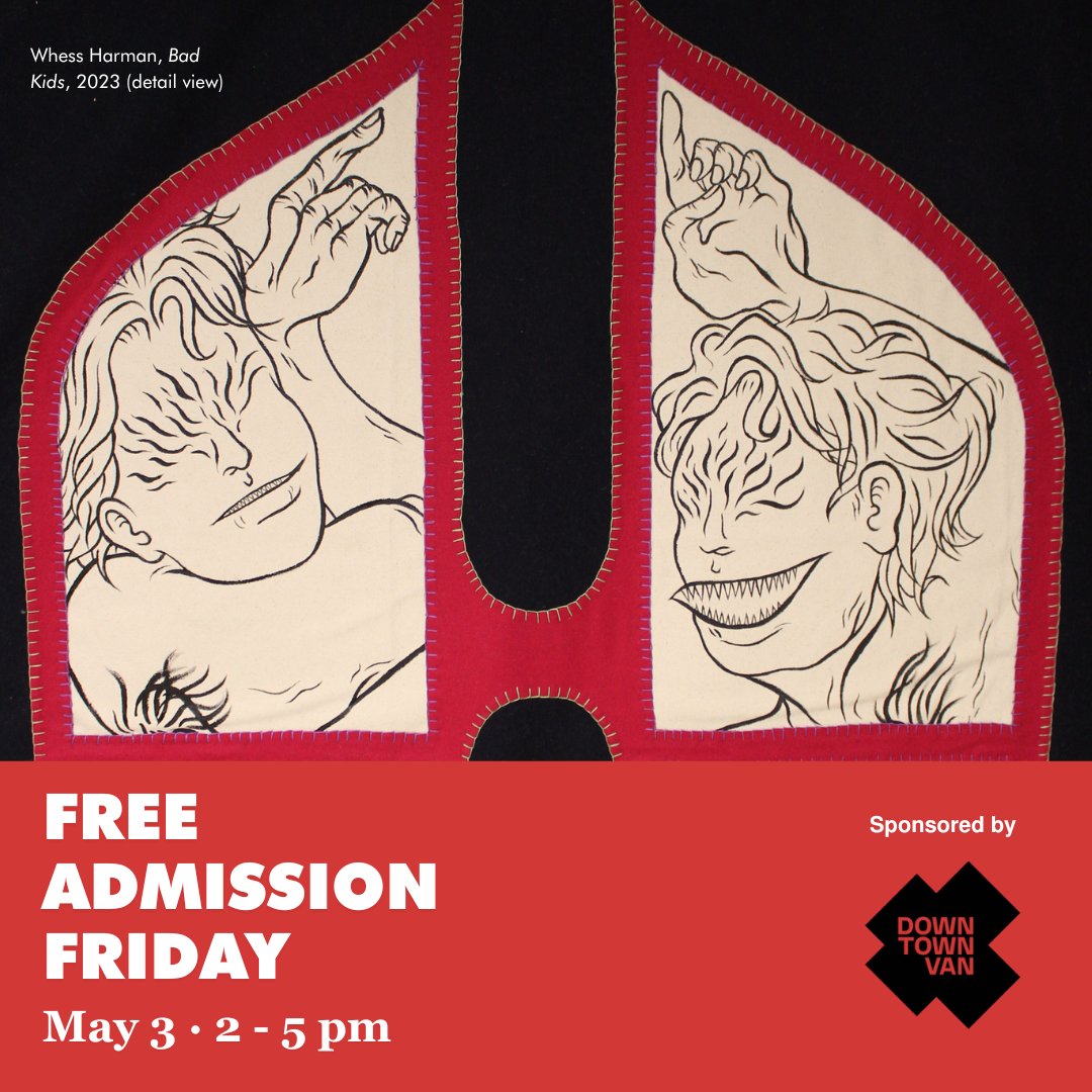 We have a Friday plan for you. 👏 Why not come to the Gallery for free?  Visit us from 2 to 5 pm to get free admission! 😉 Thanks to our Community Access Partner @downtownvan 🫶 For groups of 20 or more, please email us at visitorservices@billreidgallery.ca.