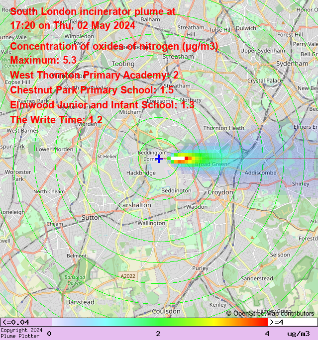 Latest South London incinerator plume plot, 17:20 02/05/24 #BroadGreen #Addiscombe #Selhurst plumeplotter.com/southlondon/