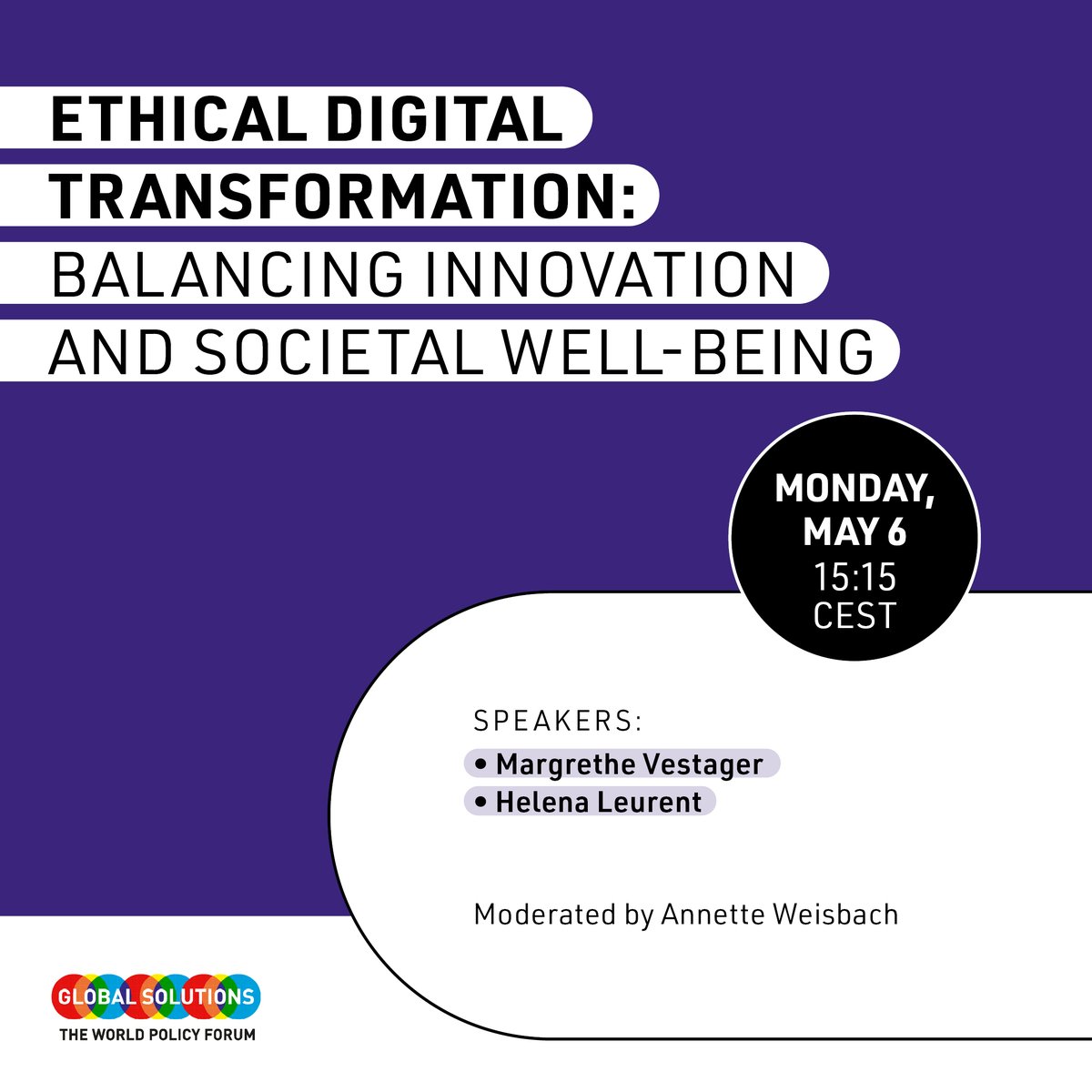 SESSION PREVIEW at #GSS2024: “Ethical Digital Transformation: Balancing Innovation and Societal Well-Being” May 6 at 15:15 CEST Tune in to the conversation with @vestager and @HelenaCLeurent. Watch the livestream here: global-solutions-initiative.org