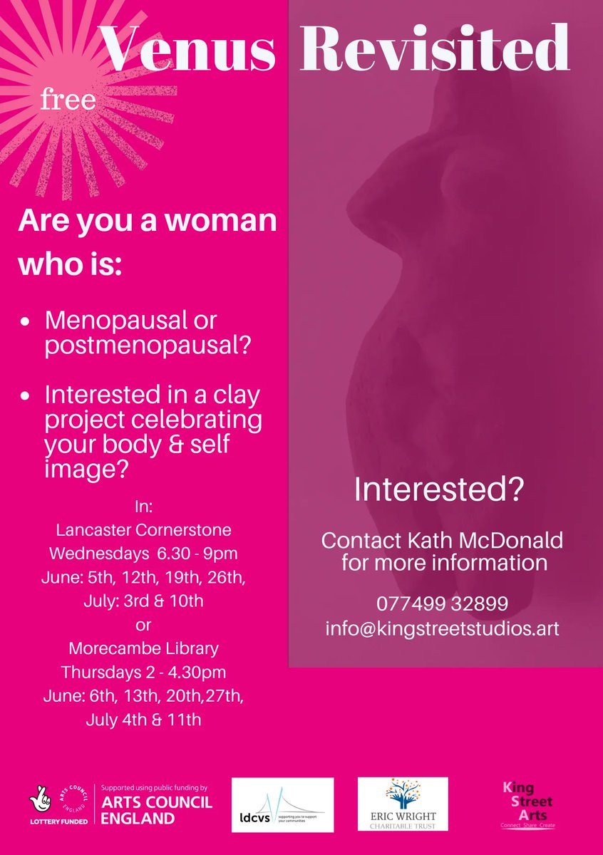 Our friends at @KingStStudios5a have an exciting new #ACEfunded project: #VenusRevisited. Practical creative workshops exploring self & body image in relation to #menopause. Free to participate! kingstreetstudios.art/projects-page