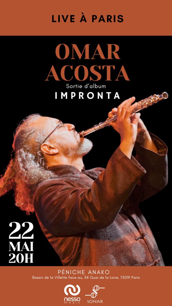 😀Nous avons le plaisir de vous annoncer le concert du lancement du dernier album d'Omar Acosta "Impronta" le 22 mai prochain à <a href="/penicheanako/">La Péniche ANAKO</a> à #Paris Billetterie : billetweb.fr/omar-acosta-qu…
#Concert #Musique #Paris2024 #NessoMusic  #Music