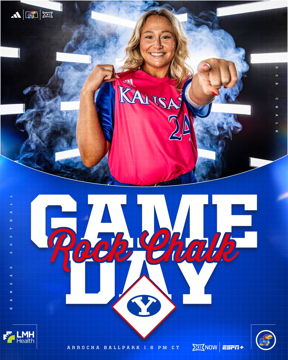 Jayhawks for a Cure tonight 🩷 🆚 BYU ⏰ 6 p.m. CT 📍 Arrocha Ballpark 📺 bit.ly/4a1cNJG 📊 bit.ly/3WuuyOt 🎁 Fans will receive a pink jersey towel #RockChalk | @lmhorg