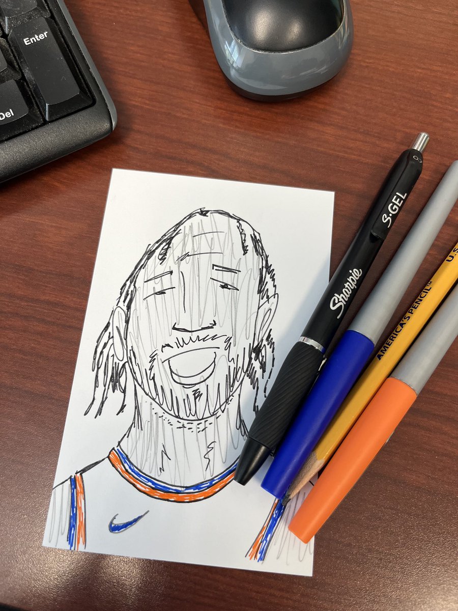 At work. On a call…
Quick Sketch. Caricature time. 
Go @nyknicks Gooo!
#jalenbrunson