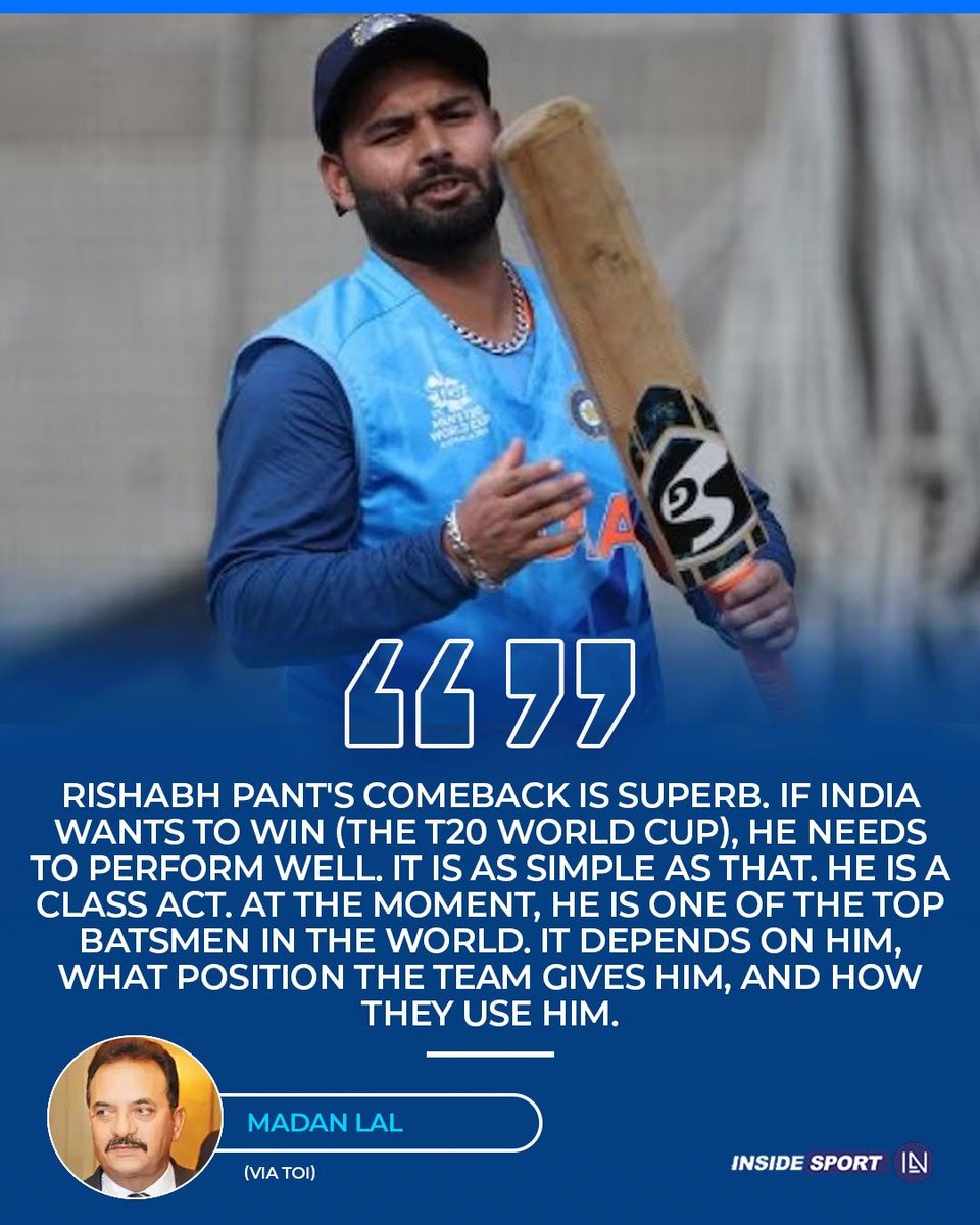 Former World Cup winner for India, Madan Lal heaps praise on Rishabh Pant 🗣️

#T20WorldCup2024 #MadanLal #TeamIndia #RishabhPant #CricketTwitter