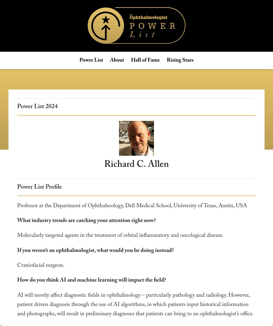 UIowa Eye (@uiowaeye) on Twitter photo Congratulations to alumnus, former faculty member, and '23 #IowaEye presenter, Dr. Richard Allen (99R, 00F, 06F) on being named to <a href="/OphthoMag/">The Ophthalmologist</a>'s Power List, showcasing the top 100 ophthalmologists! bit.ly/3UhbtfC Congratulations to alumnus, former faculty member, and '23 #IowaEye presenter, Dr. Richard Allen (99R, 00F, 06F) on being named to <a href="/OphthoMag/">The Ophthalmologist</a>'s Power List, showcasing the top 100 ophthalmologists! bit.ly/3UhbtfC