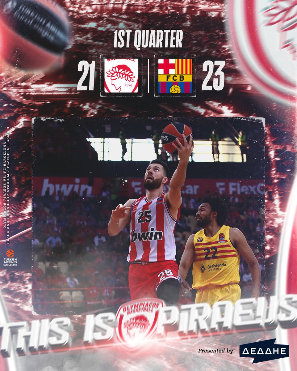End of 1st 🏀 #OlympiacosBC - Barcelona 21-23 (10') #EveryGameMatters #WeAreOlympiacos #TogetherWeFight #OLYBAR