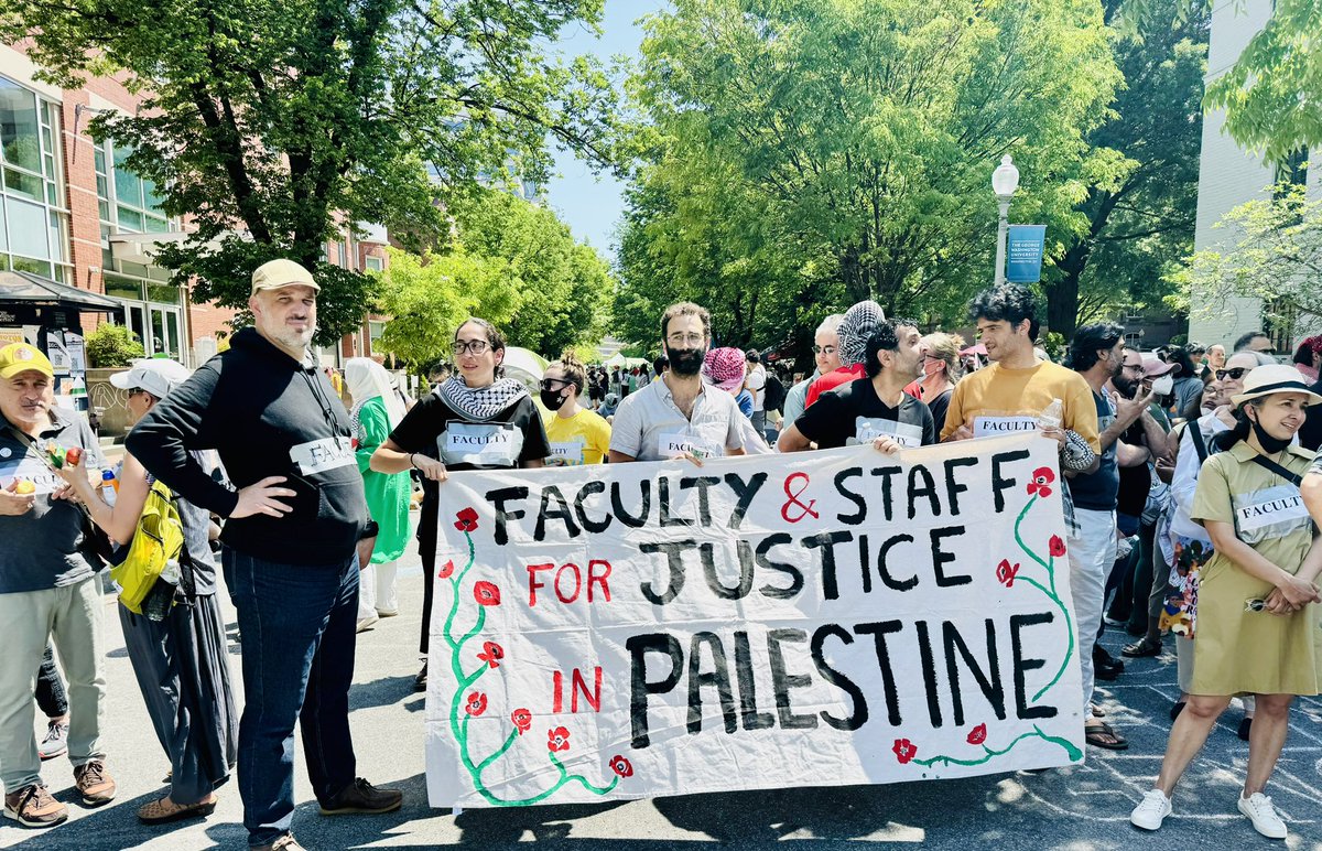 NOW: About 50 faculty members & staff from DMV Universities stand in solidarity with students at GWU encampment #FreePalestine