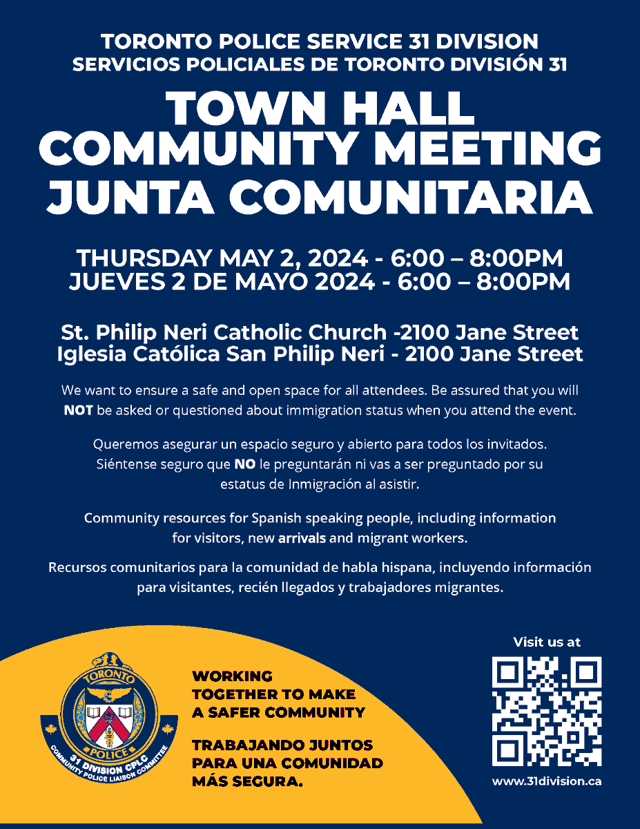 This evening we are hosting a Town Hall at 2100 Jane St. We will be providing information and resources to our Spanish speaking community, including information for visitors, new arrivals and migrant workers. Meeting starts at 6:00pm!