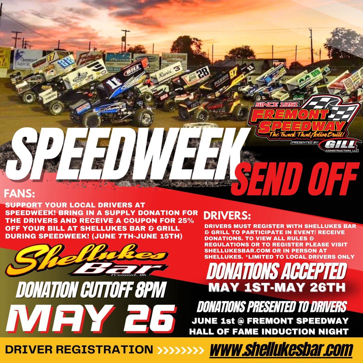 Thanks to Shellukes Bar and Grill for collaborating with us on this fun send-off for our local race teams who will be competing during Ohio Sprint Speedweek! More info 👇👇👇