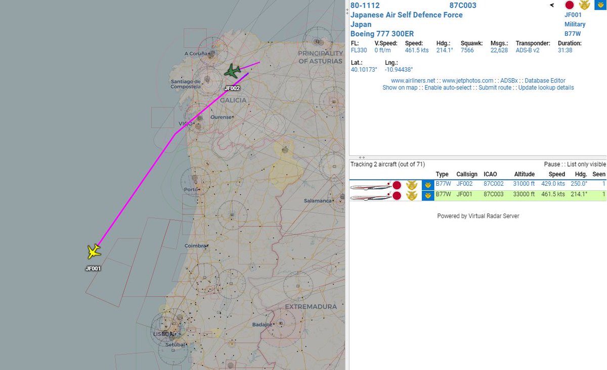 🇯🇵Japanese Air Self Defence Force

✈️Boeing 777 300ER

JF001 80-1112
JFO02 80-1111

globe.adsbexchange.com/?icao=87C003,8…