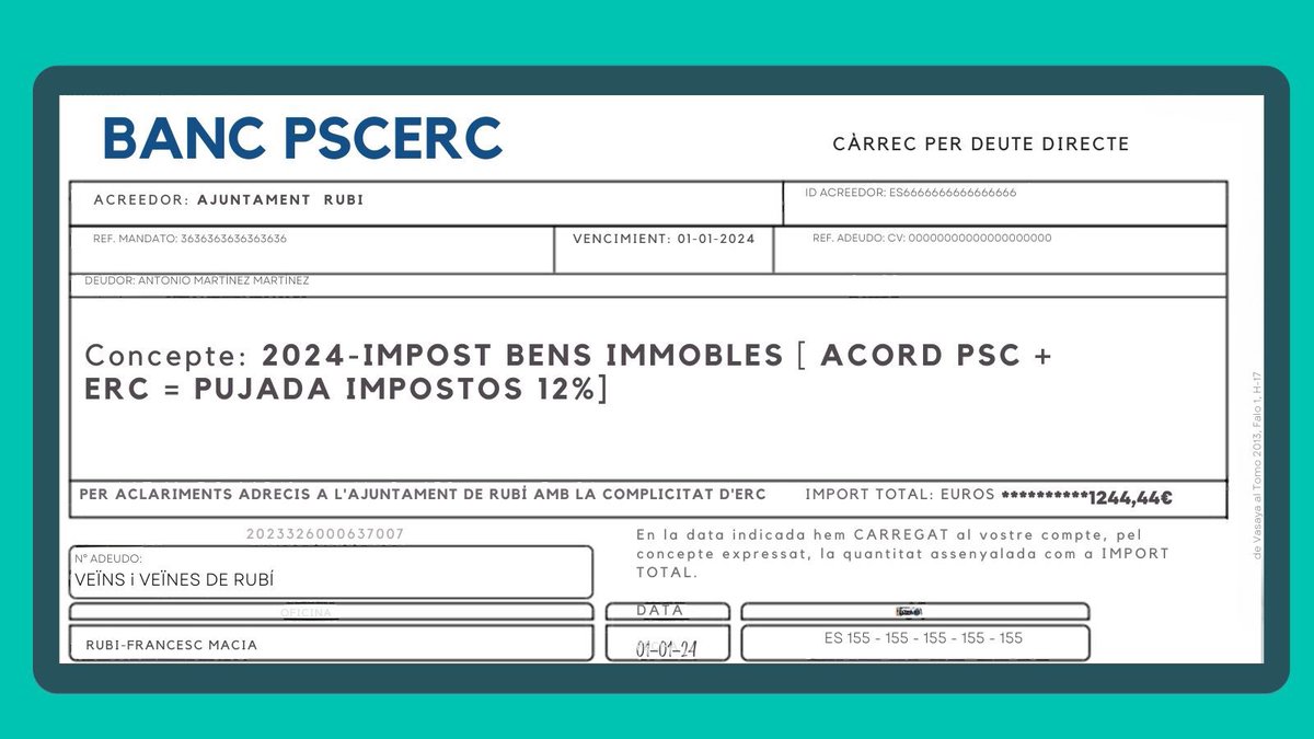 Rubinenc, rubinenca

T’ha arribat el rebut de l’IBI? És el tret de sortida de la campanya del PSC i ERC

Recordes que ambdos van pactar pujar els impostos després de les eleccions municipals? Recorda-ho el 12M i recorda-ho a les properes locals😉

#rubicity