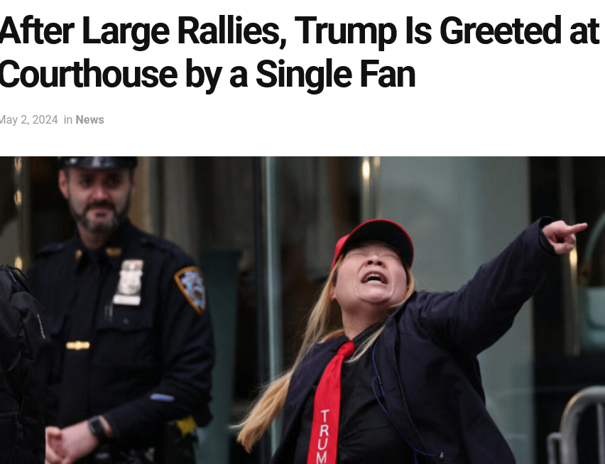 Donald Trump is constantly complaining his 'huge crowd of supporters' are being kept too far away from the courthouse in New York. Today, there was ONE lunatic fan, ONE supporter😵‍💫