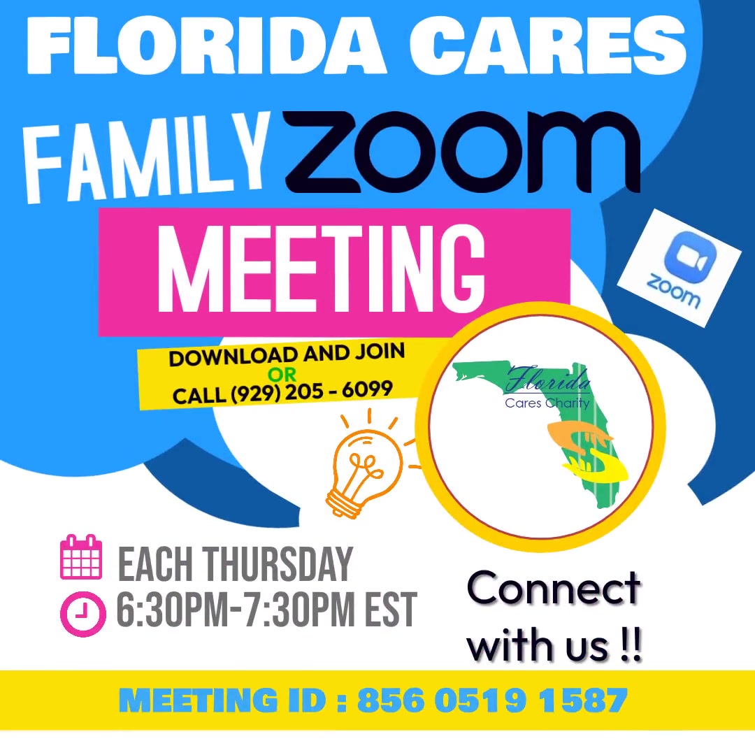 Don't forget to join us tonight for our family zoom at 6:30 PM EST. Make sure you are registered before joining at FloridaCaresCharity.org. We look forward to seeing each of you.