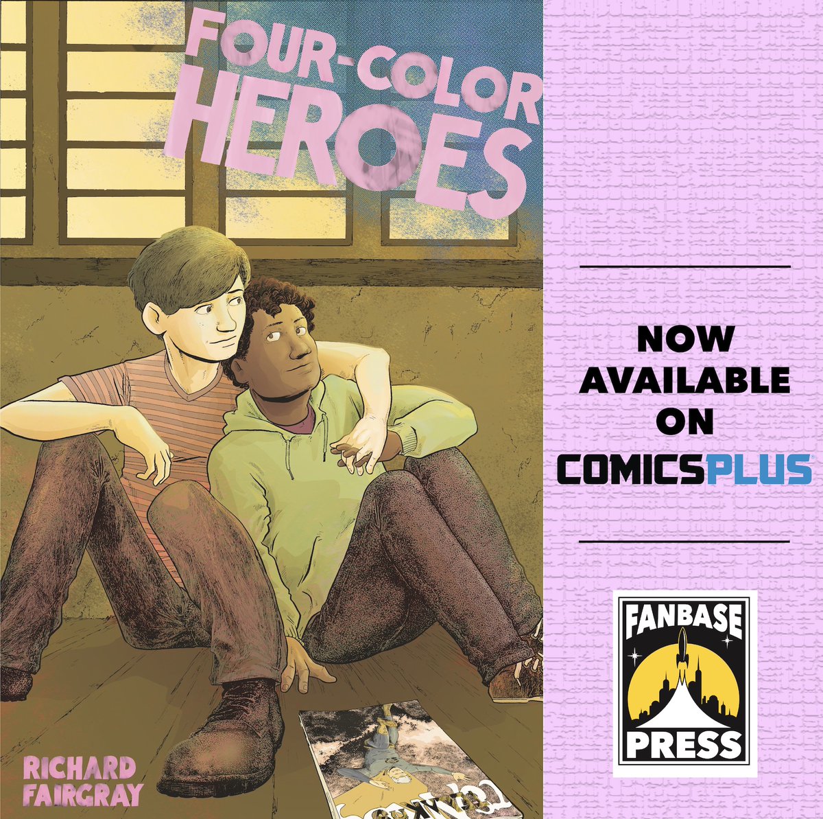 .@4ColorHeroesGN is available digitally on @comicsplus from @Fanbase_Press! The #LGBTQIA+ coming-of-age #GraphicNovel follows 2 boys from wildly different worlds who find love & self-discovery through #comics | #Superheroes #MentalHealth #GraphicMedicine lpfullcontent.librarypass.com/product/fanbas…