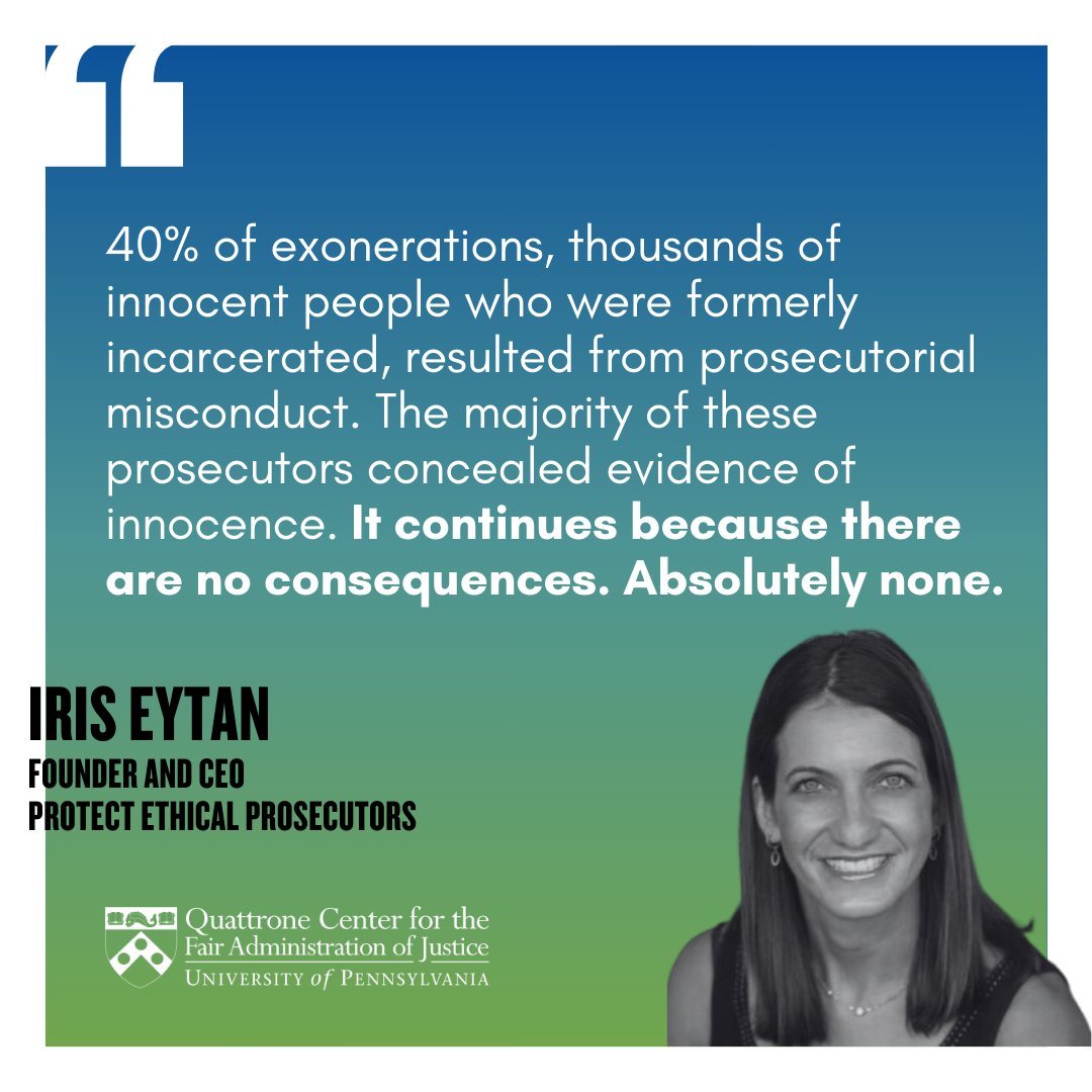 There's no question that #prosecutorialmisconduct and ethical breaches contribute to #wrongfulconvictions. At our Spring Symposium last month, CO attorney Iris Eytan shared her thoughts on the dangers of prosecutorial immunity.